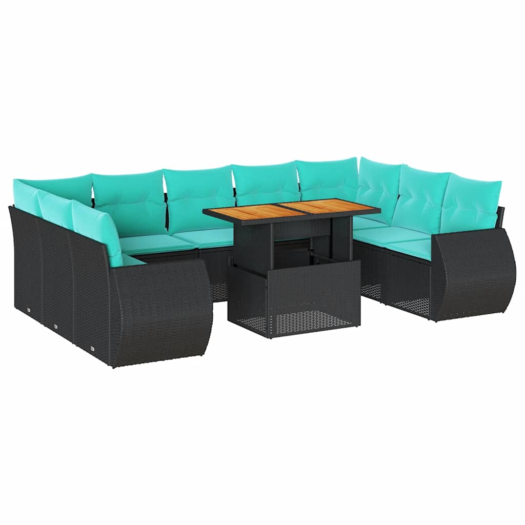 10-delige Loungeset met kussens poly rattan zwart – afbeelding 2