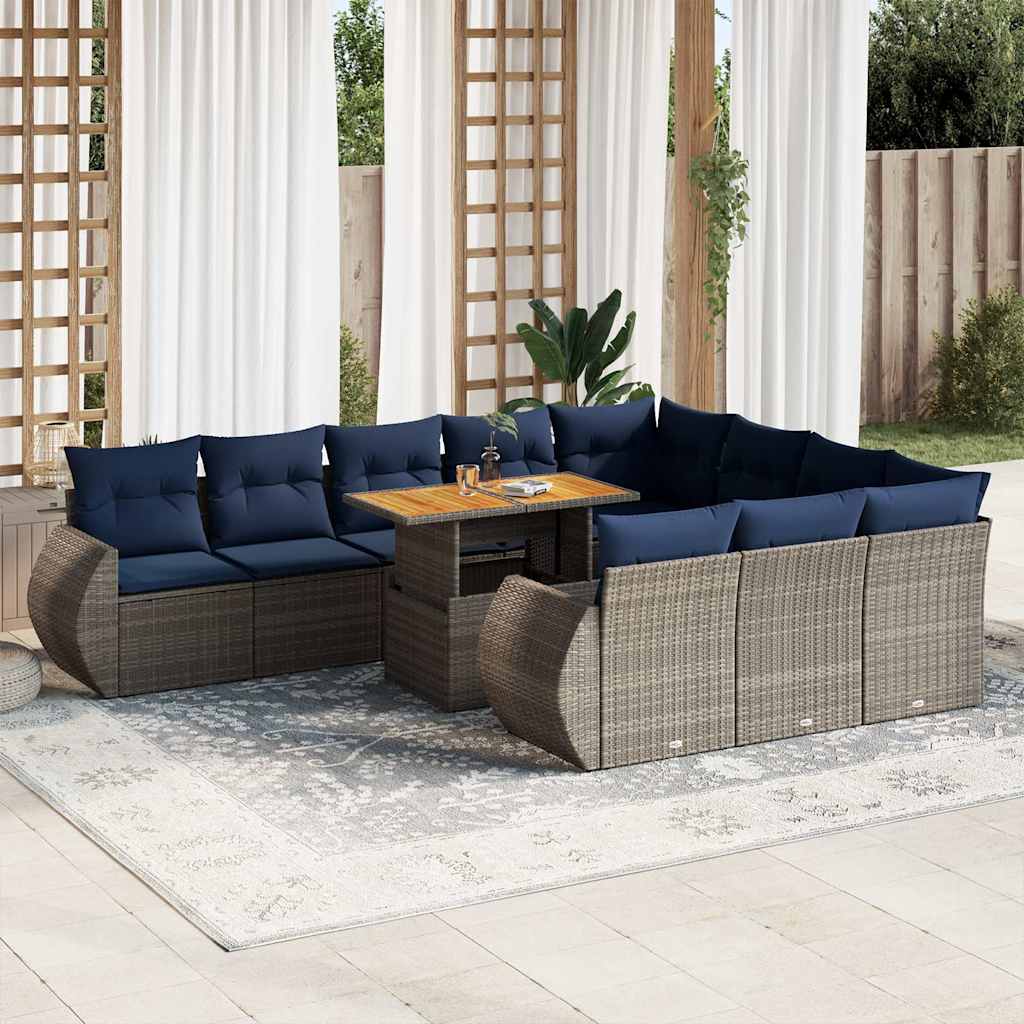 11-delige Loungeset met kussens poly rattan grijs – afbeelding 1