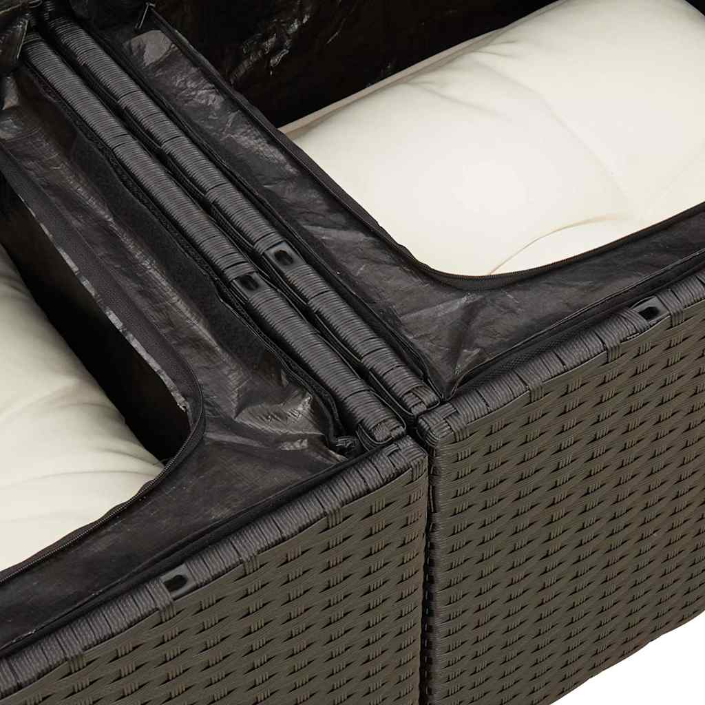 5-delige Loungeset met kussens poly rattan zwart – afbeelding 11