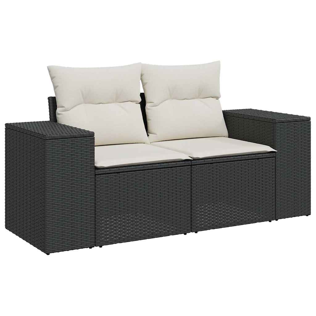 5-delige Loungeset met kussens poly rattan zwart – afbeelding 4