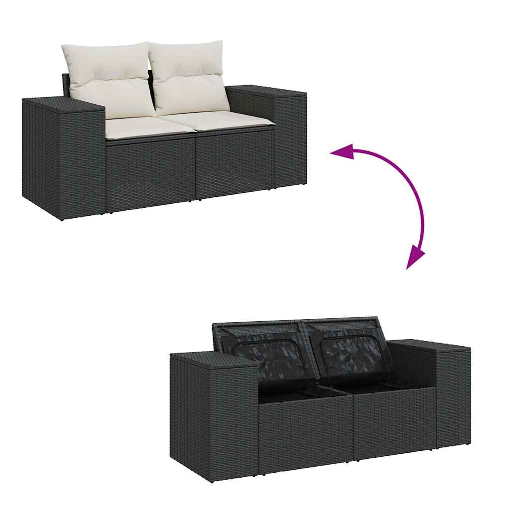 5-delige Loungeset met kussens poly rattan zwart – afbeelding 7