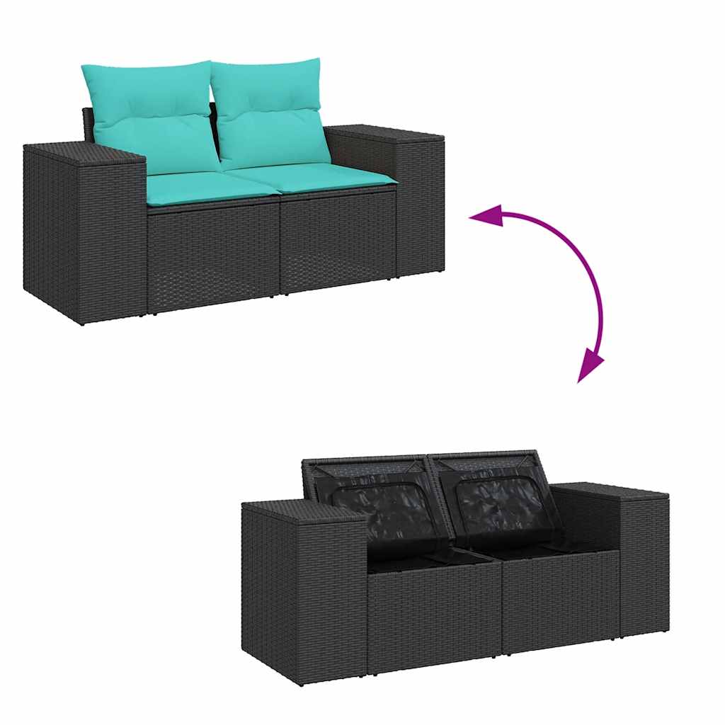 6-delige Loungeset met kussens poly rattan zwart – afbeelding 8