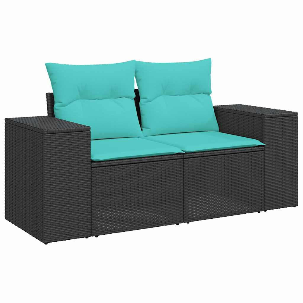 7-delige Loungeset met kussens poly rattan zwart – afbeelding 7