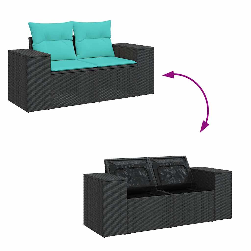 10-delige Loungeset met kussens poly rattan zwart – afbeelding 10