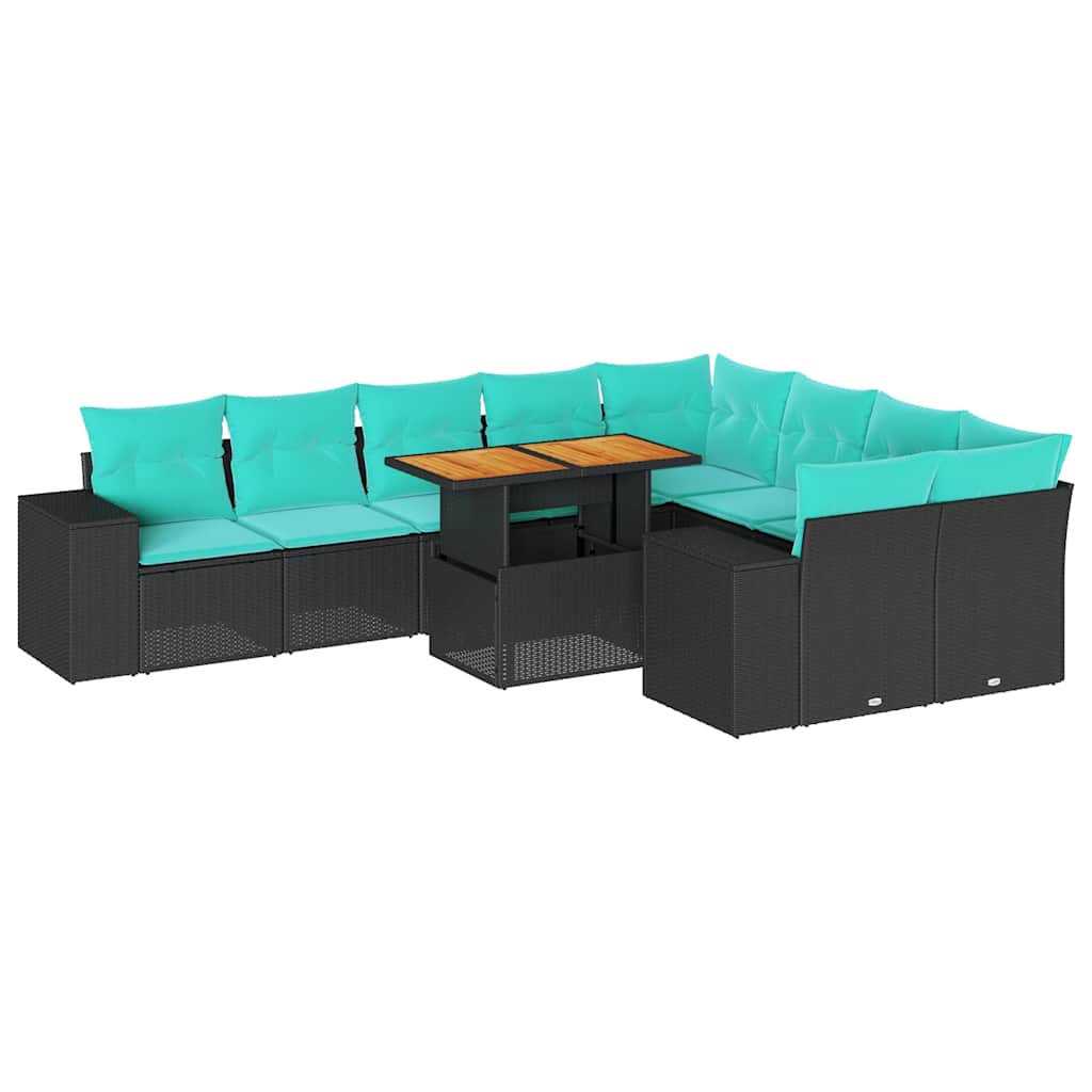 10-delige Loungeset met kussens poly rattan zwart – afbeelding 2