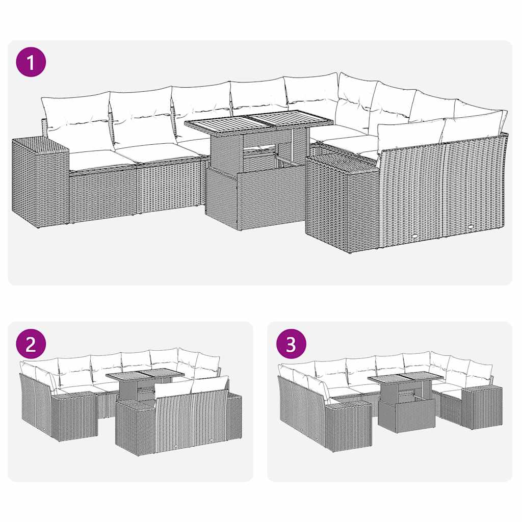 10-delige Loungeset met kussens poly rattan zwart – afbeelding 7