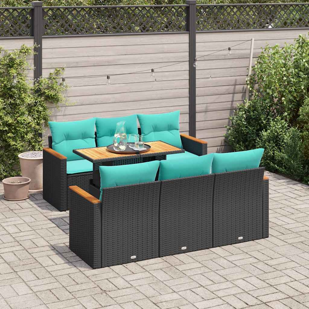 7-delige Loungeset met kussens poly rattan zwart – afbeelding 1