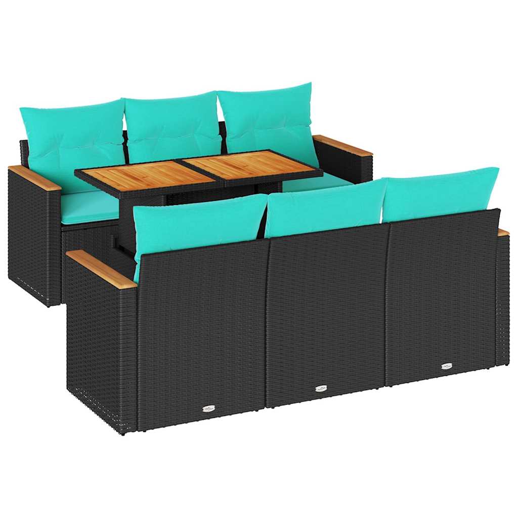 7-delige Loungeset met kussens poly rattan zwart – afbeelding 2