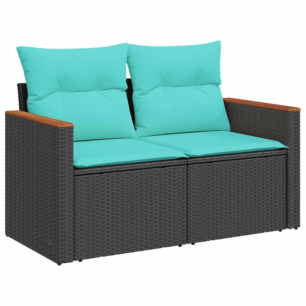 7-delige Loungeset met kussens poly rattan zwart – afbeelding 4