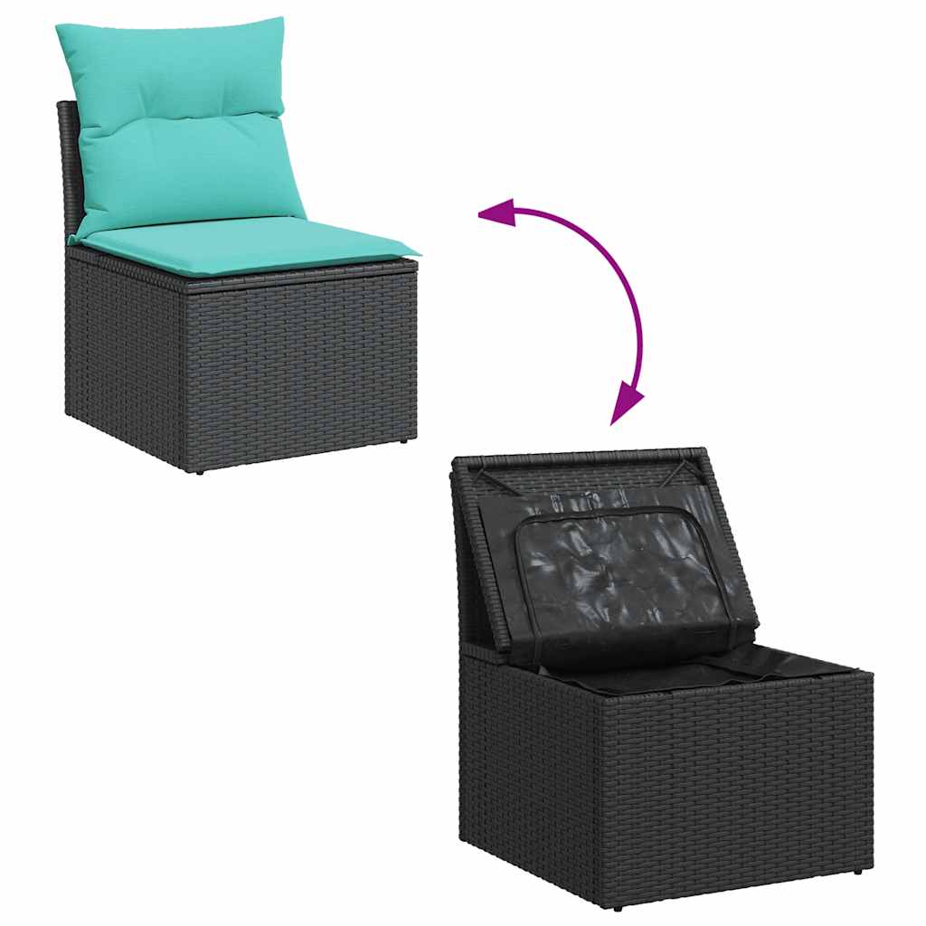 7-delige Loungeset met kussens poly rattan zwart – afbeelding 6
