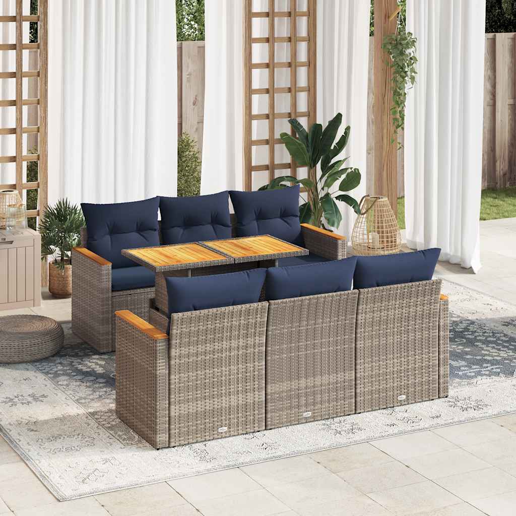 7-delige Loungeset met kussens poly rattan grijs – afbeelding 1