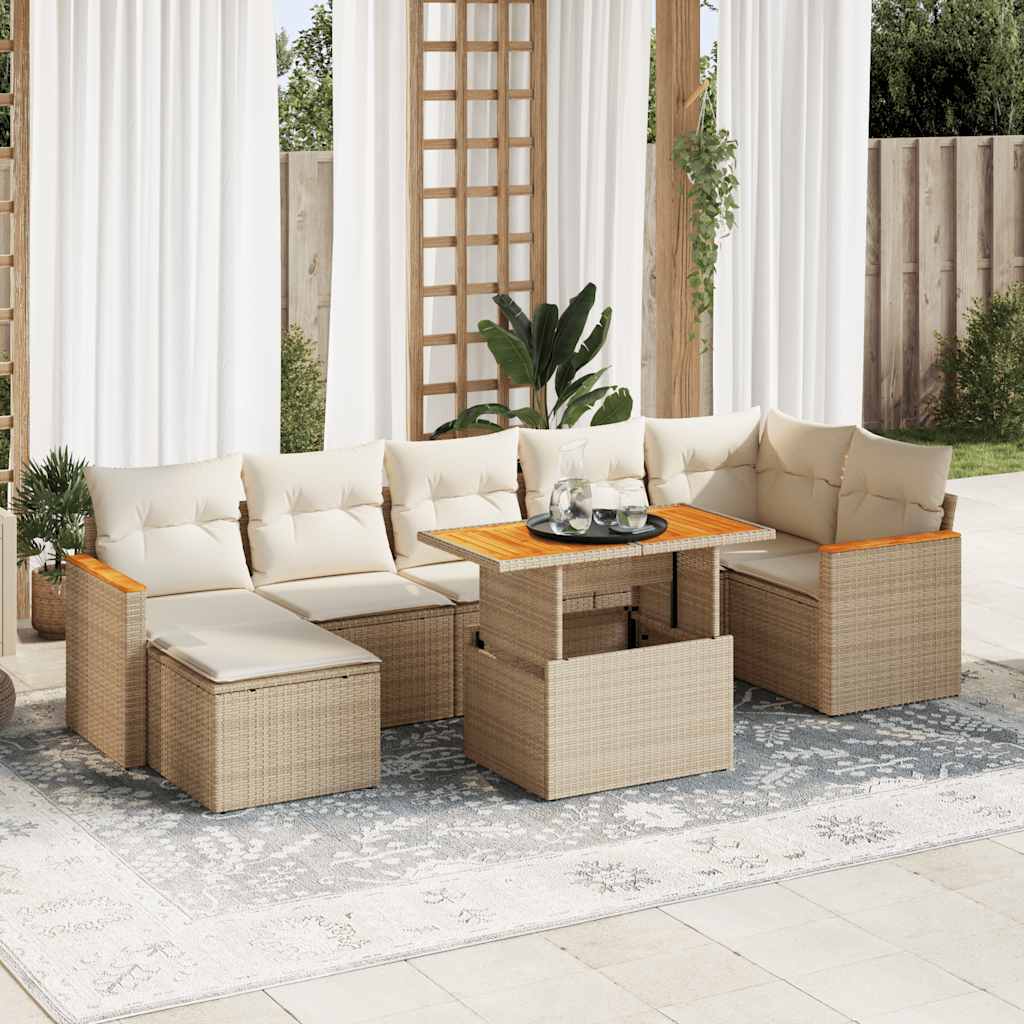 8-delige Loungeset met kussens poly rattan acacia beige – afbeelding 1