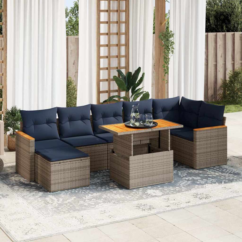 8-delige Loungeset met kussens poly rattan grijs – afbeelding 1