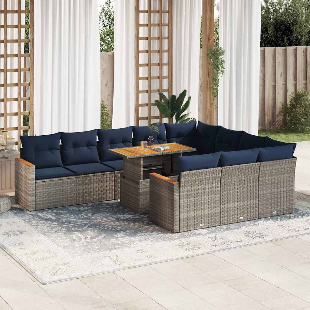 11-delige Loungeset met kussens poly rattan grijs – afbeelding 1