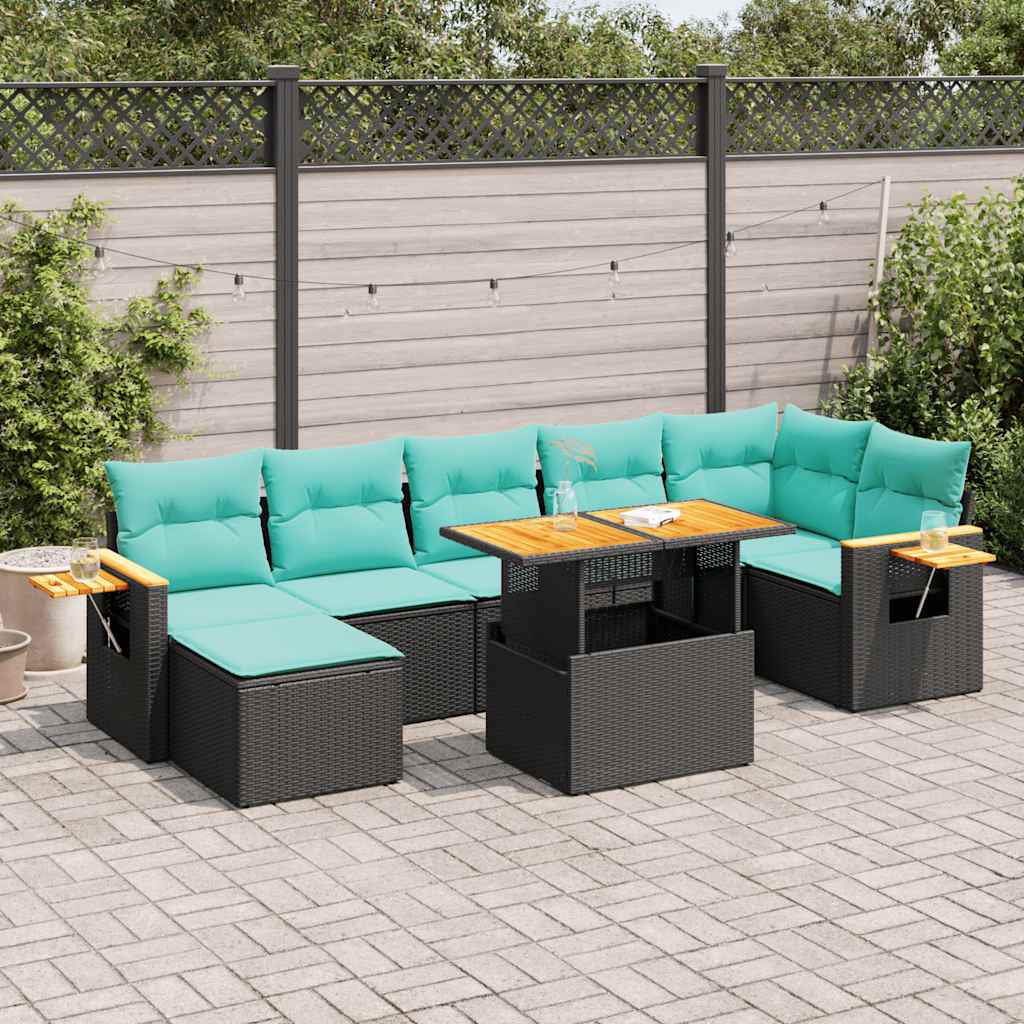 8-delige Loungeset met kussens poly rattan acacia grijs – afbeelding 1