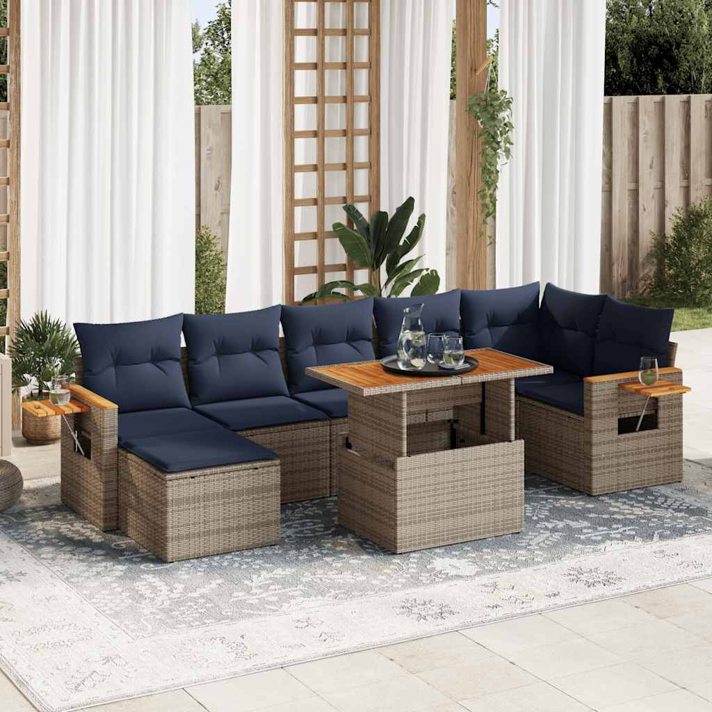 8-delige Loungeset met kussens poly rattan acacia bruin – afbeelding 1