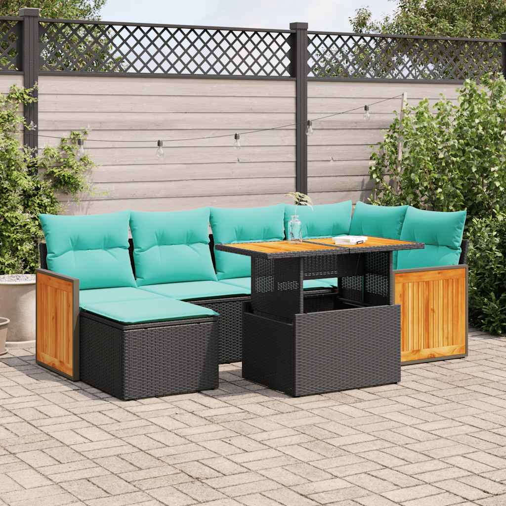 7-delige Loungeset met kussens poly rattan acacia bruin – afbeelding 1