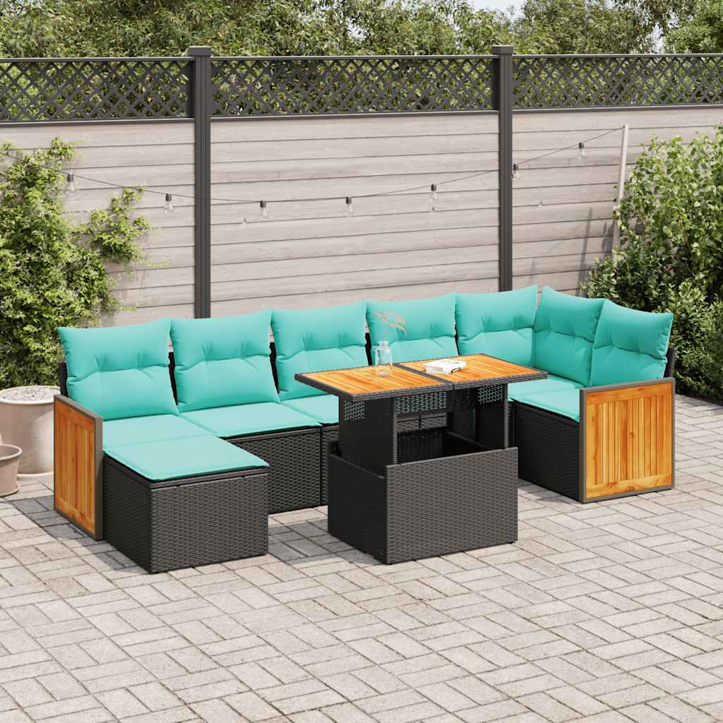 8-delige Loungeset met kussens poly rattan acacia grijs – afbeelding 1