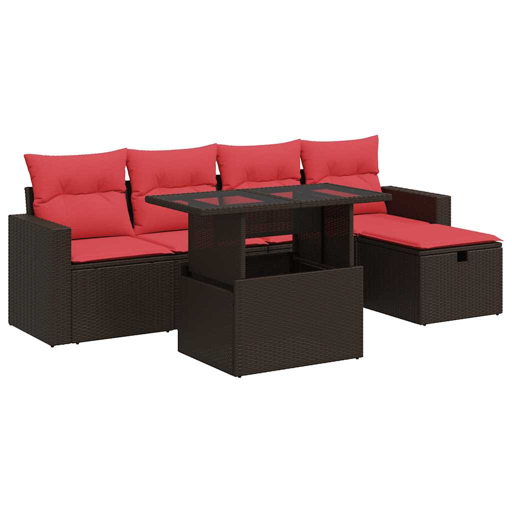 6-delige Loungeset met kussens poly rattan acacia bruin – afbeelding 2