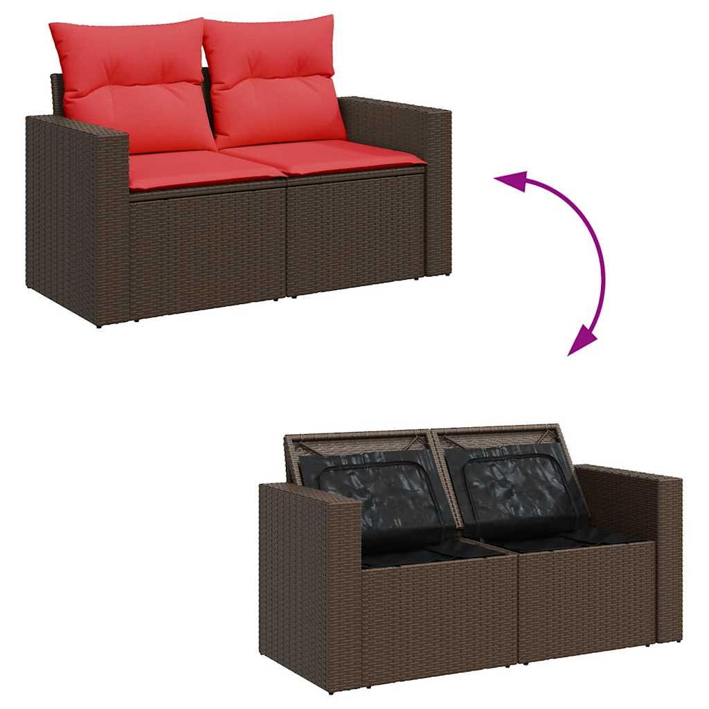 9-delige Loungeset met kussens poly rattan acacia bruin – afbeelding 10