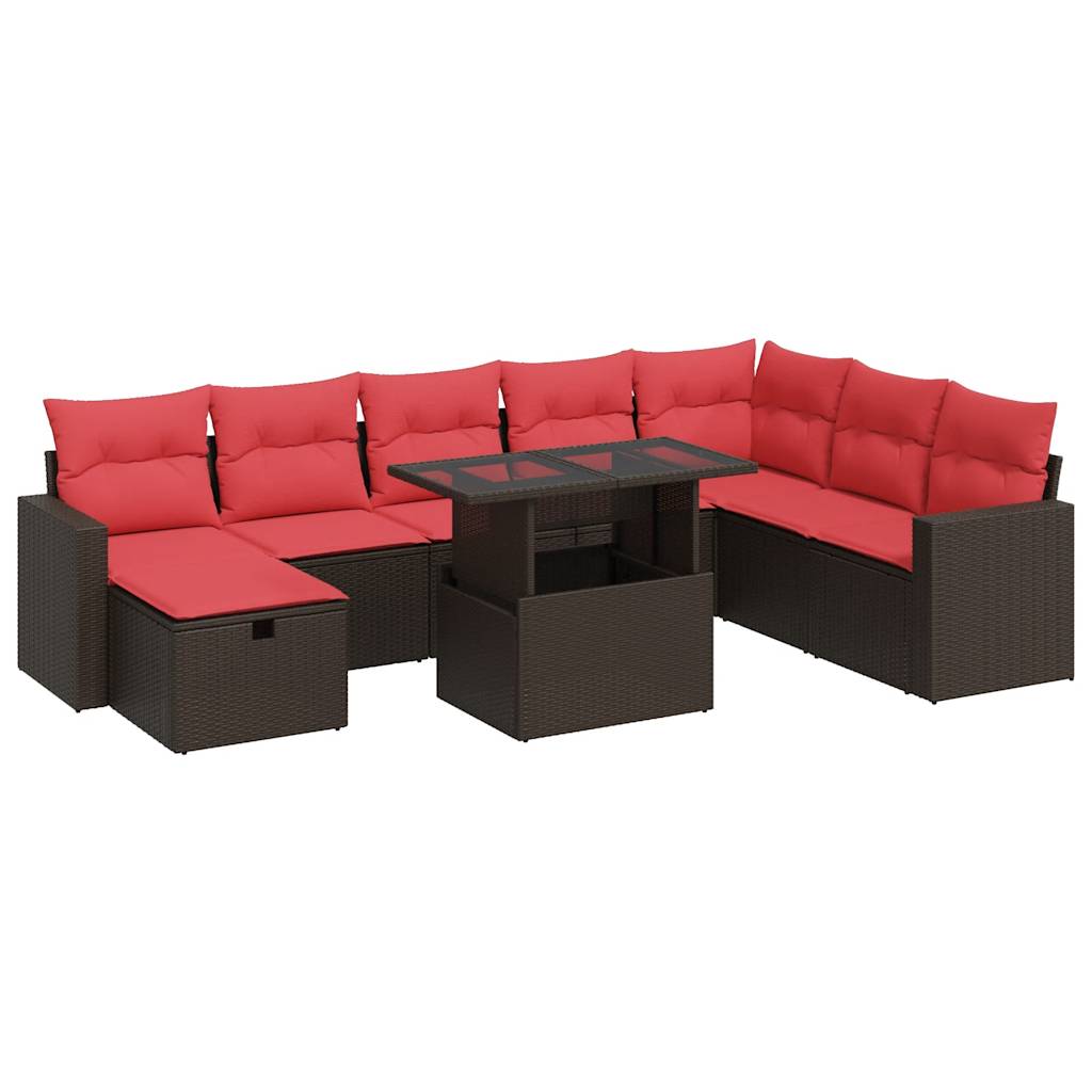 9-delige Loungeset met kussens poly rattan acacia bruin – afbeelding 2