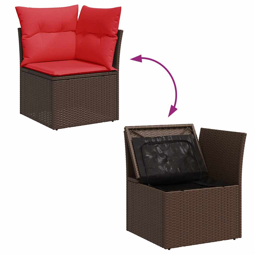 9-delige Loungeset met kussens poly rattan acacia bruin – afbeelding 9