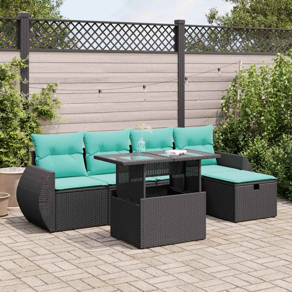 6-delige Loungeset met kussens poly rattan acacia grijs – afbeelding 1