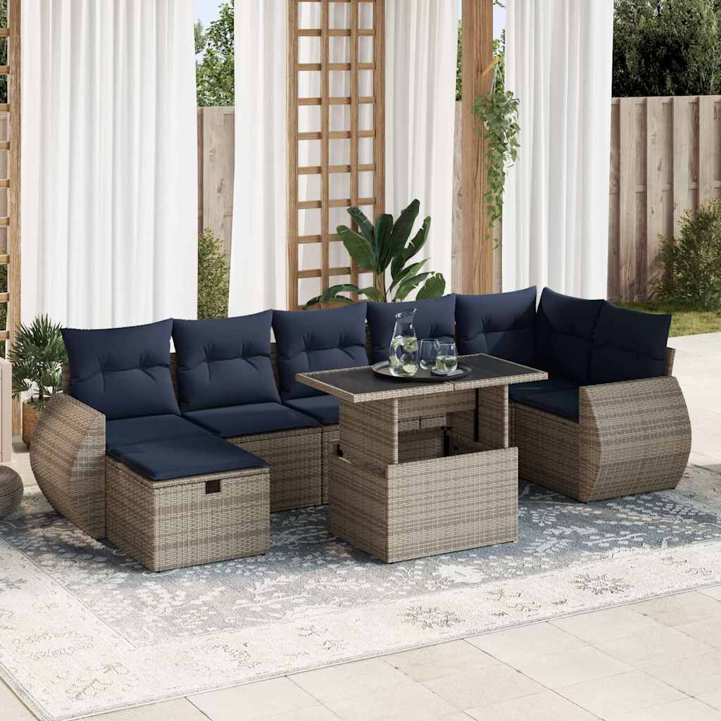 8-delige Loungeset met kussens poly rattan acacia grijs – afbeelding 1