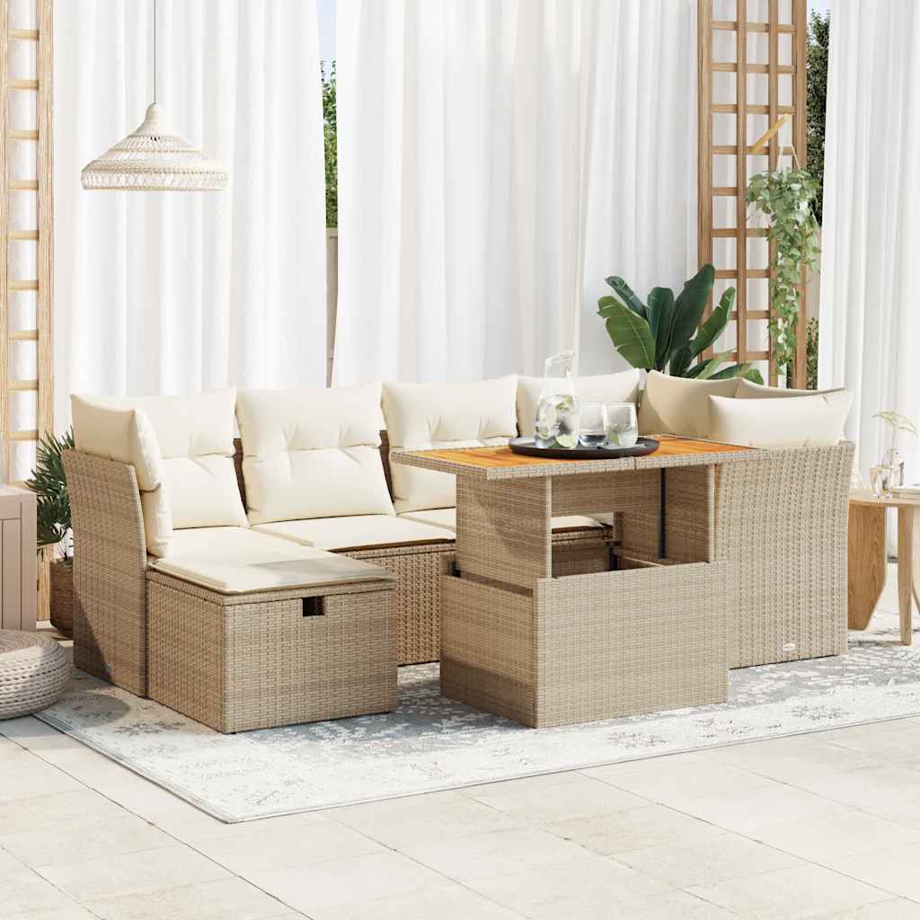 7-delige Loungeset met kussens poly rattan acacia beige – afbeelding 1