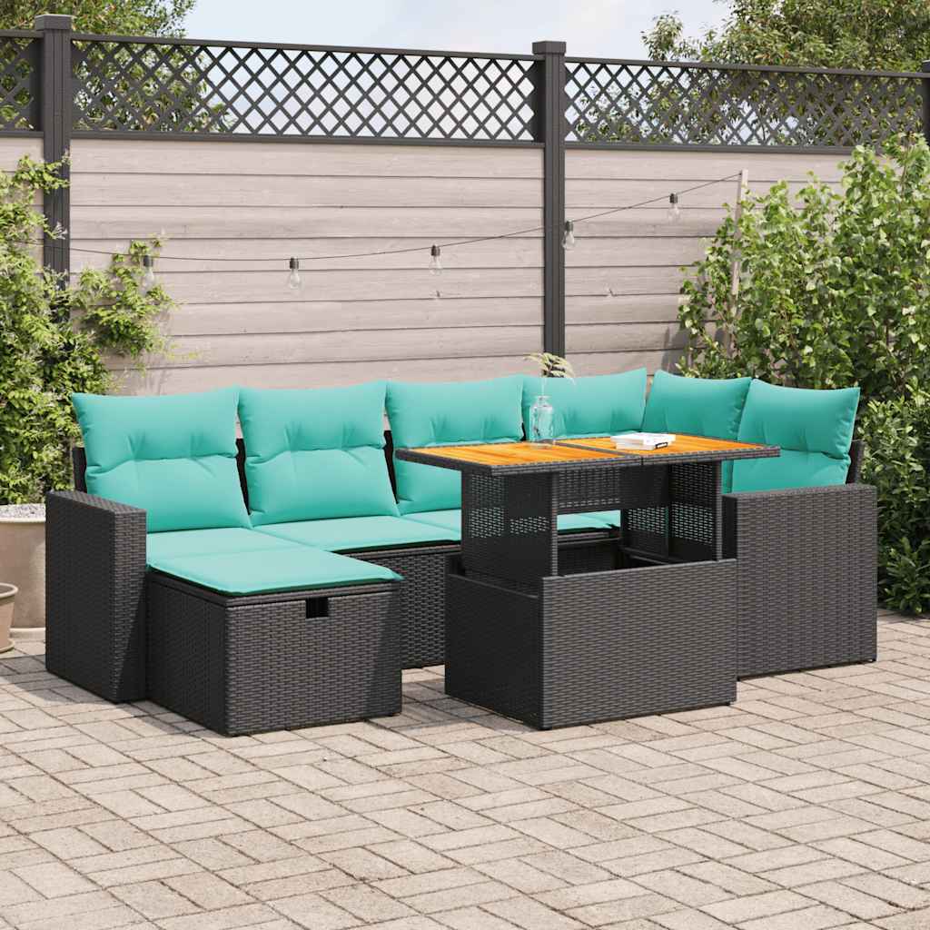 7-delige Loungeset met kussens poly rattan acacia bruin – afbeelding 1