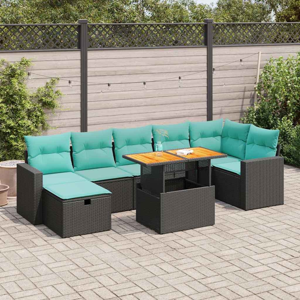 8-delige Loungeset met kussens poly rattan acacia grijs – afbeelding 1