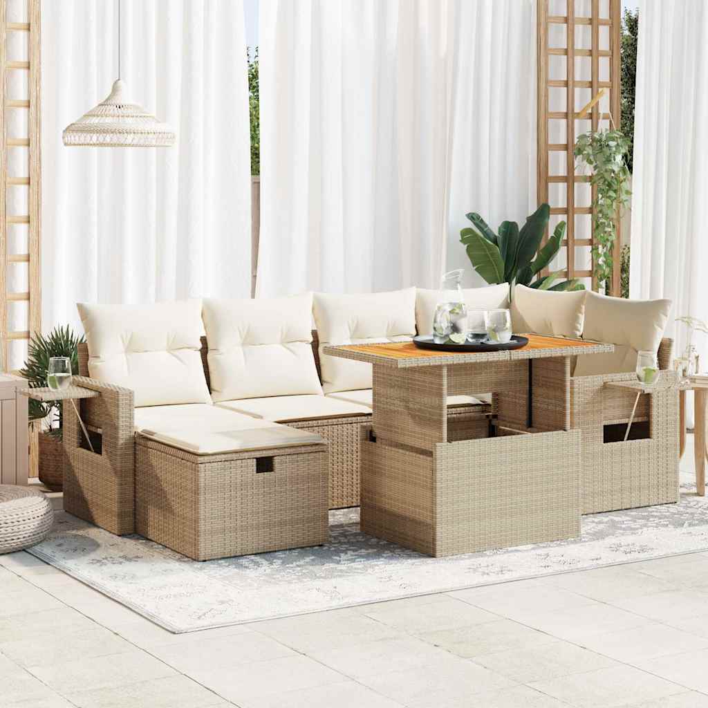 8-delige Loungeset met kussens poly rattan acacia beige – afbeelding 1