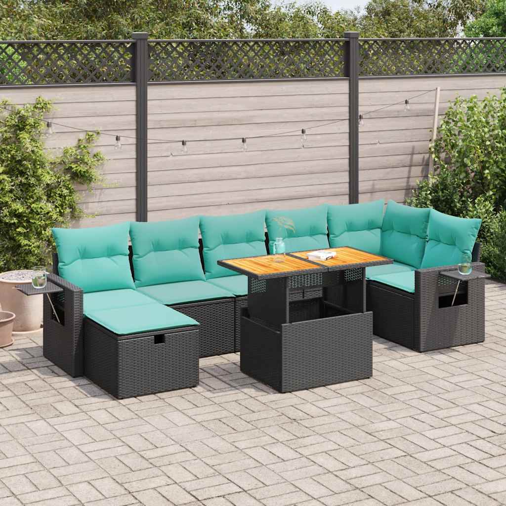 8-delige Loungeset met kussens poly rattan acacia grijs – afbeelding 1