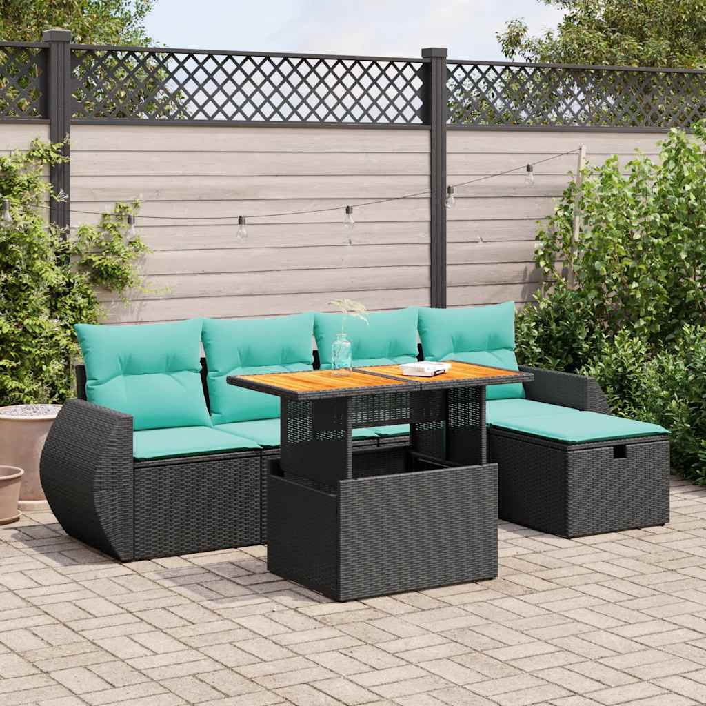 6-delige Loungeset met kussens poly rattan acacia bruin – afbeelding 1