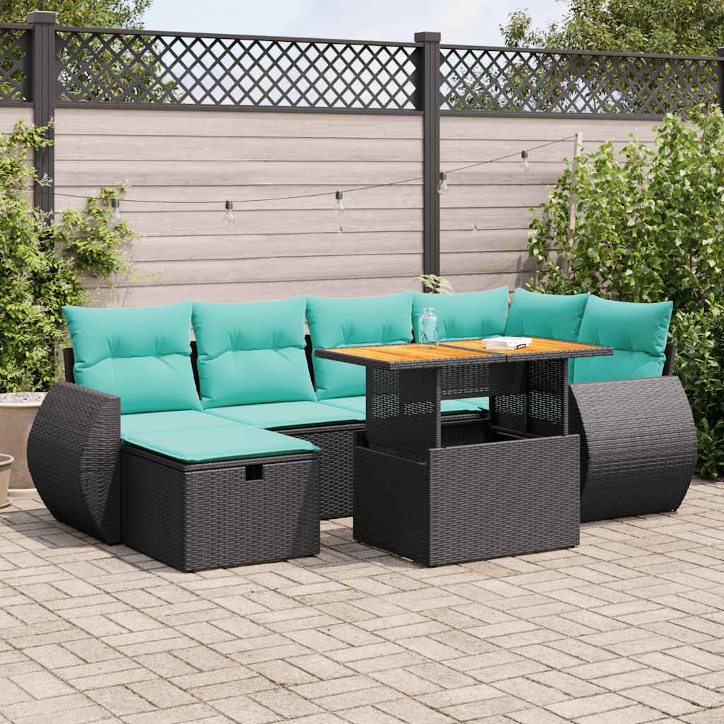 7-delige Loungeset met kussens poly rattan acacia grijs – afbeelding 1
