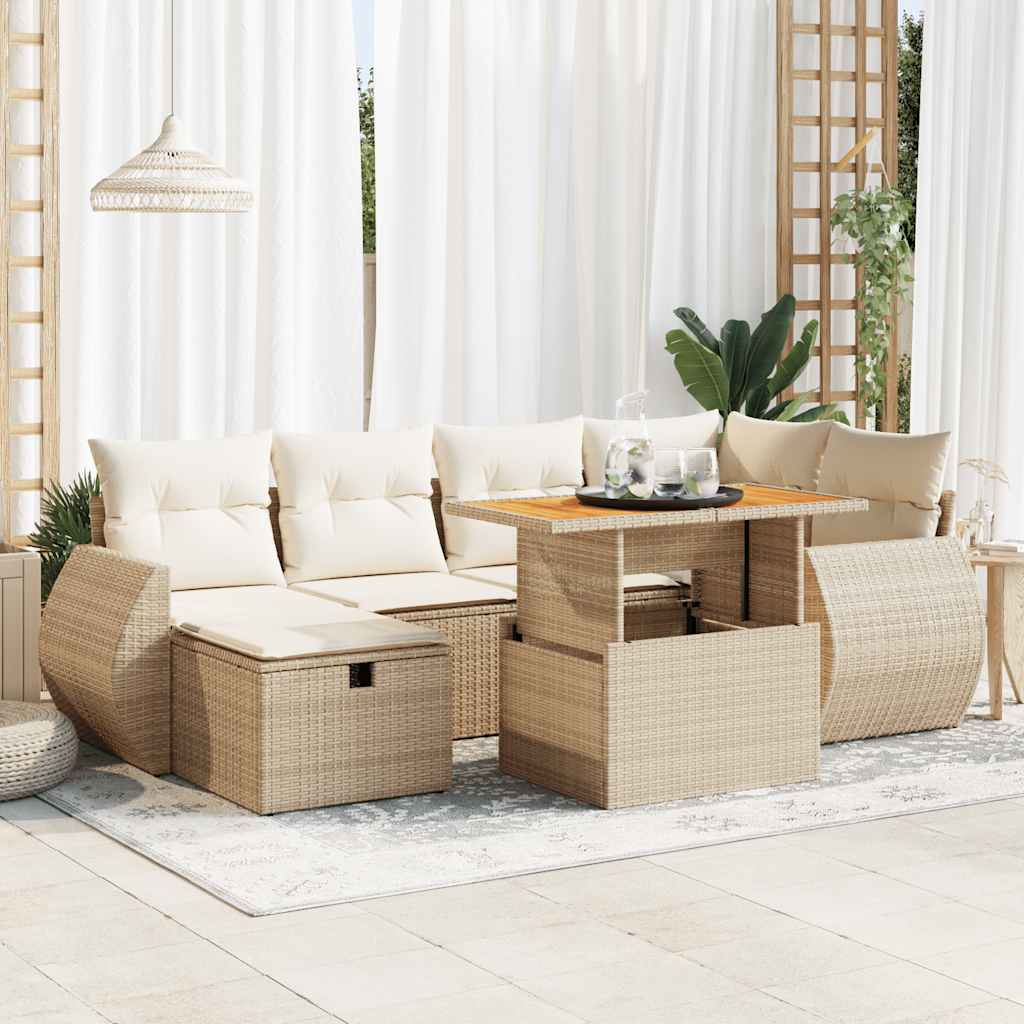 8-delige Loungeset met kussens poly rattan acacia beige – afbeelding 1
