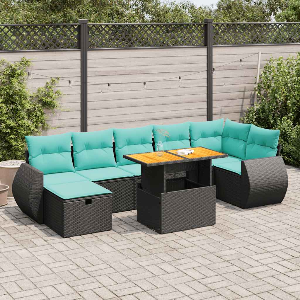 8-delige Loungeset met kussens poly rattan acacia zwart