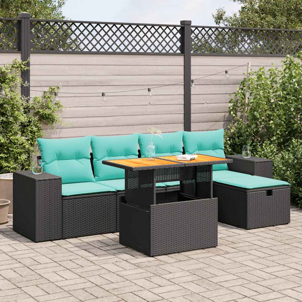 6-delige Loungeset met kussens poly rattan acacia bruin – afbeelding 1