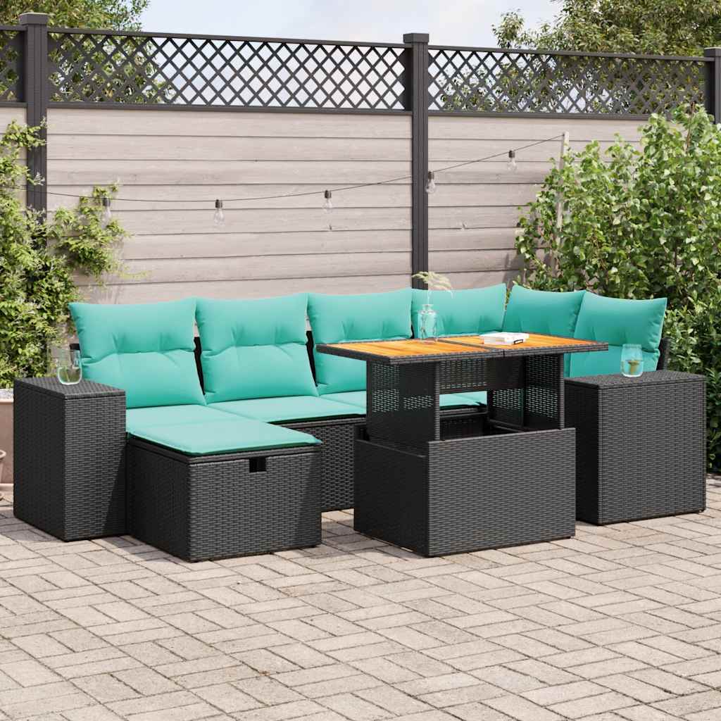 7-delige Loungeset met kussens poly rattan acacia grijs – afbeelding 1