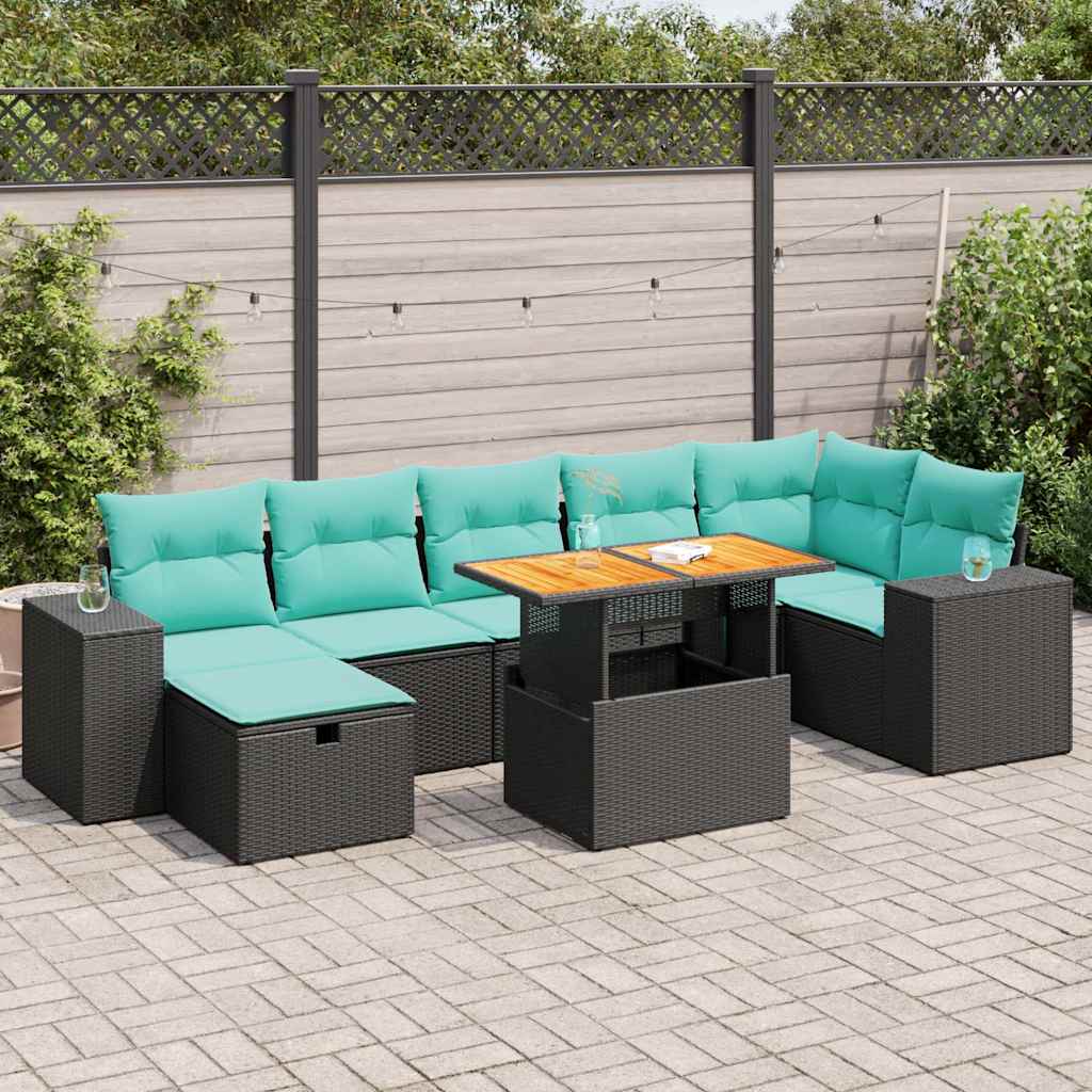 8-delige Loungeset met kussens poly rattan acacia grijs – afbeelding 1