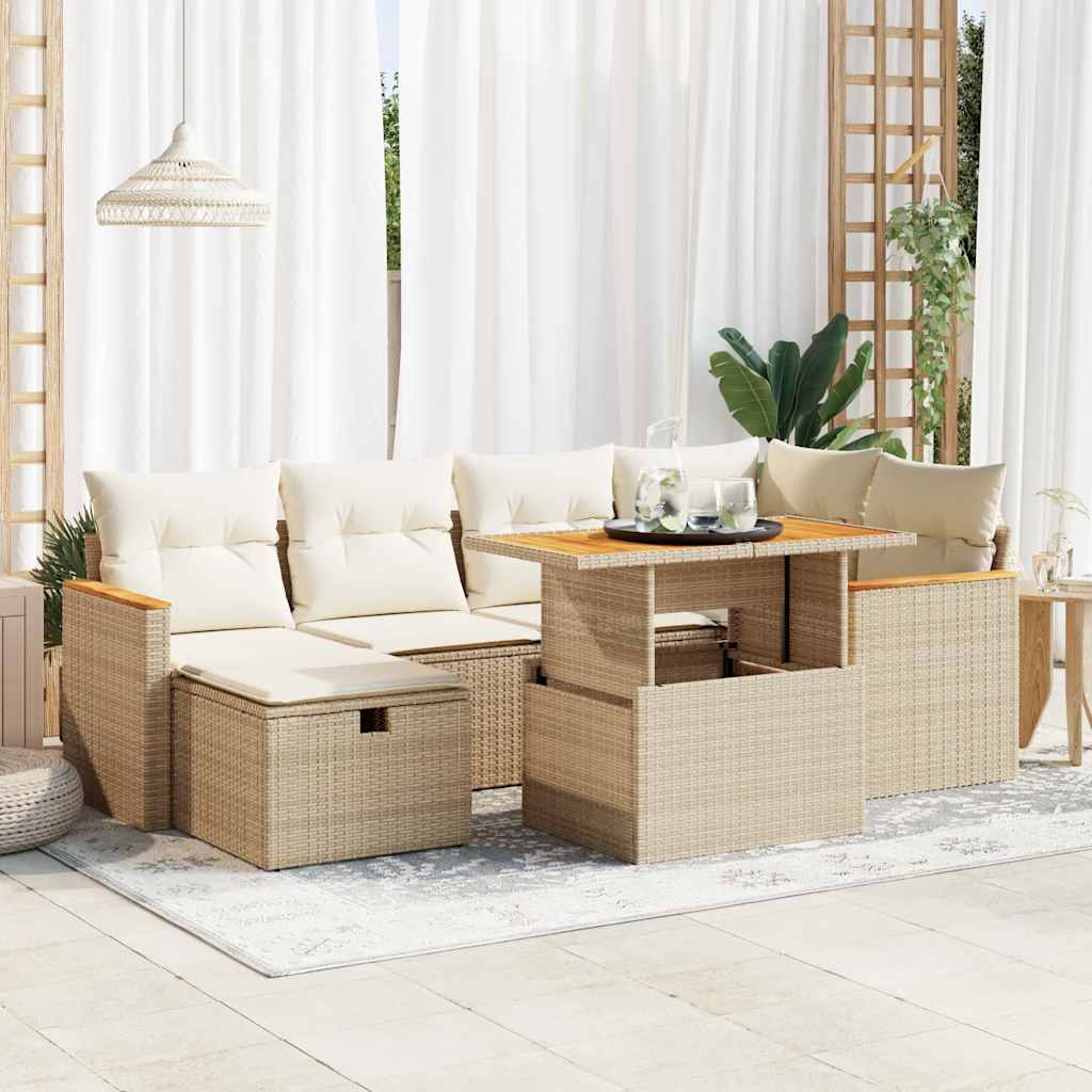 8-delige Loungeset met kussens poly rattan beige – afbeelding 1