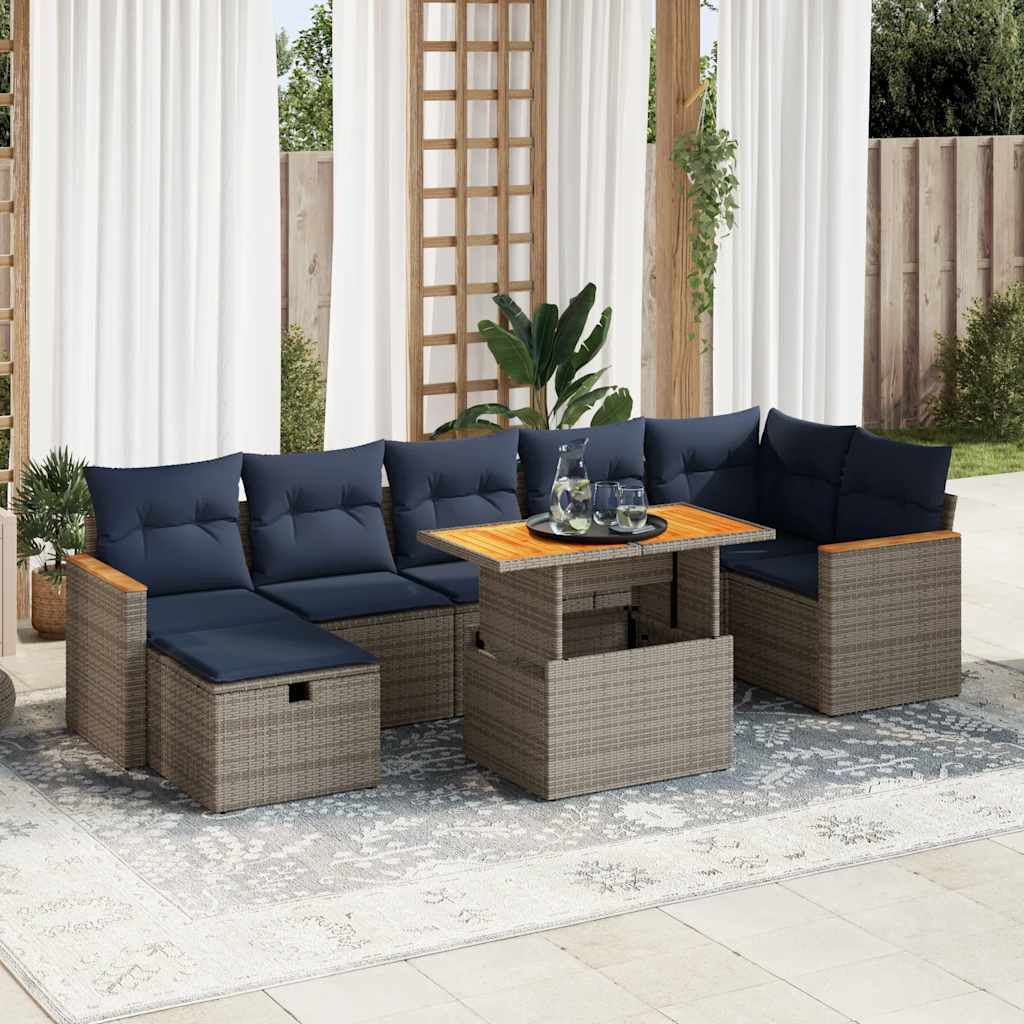 8-delige Loungeset met kussens poly rattan acacia grijs – afbeelding 1