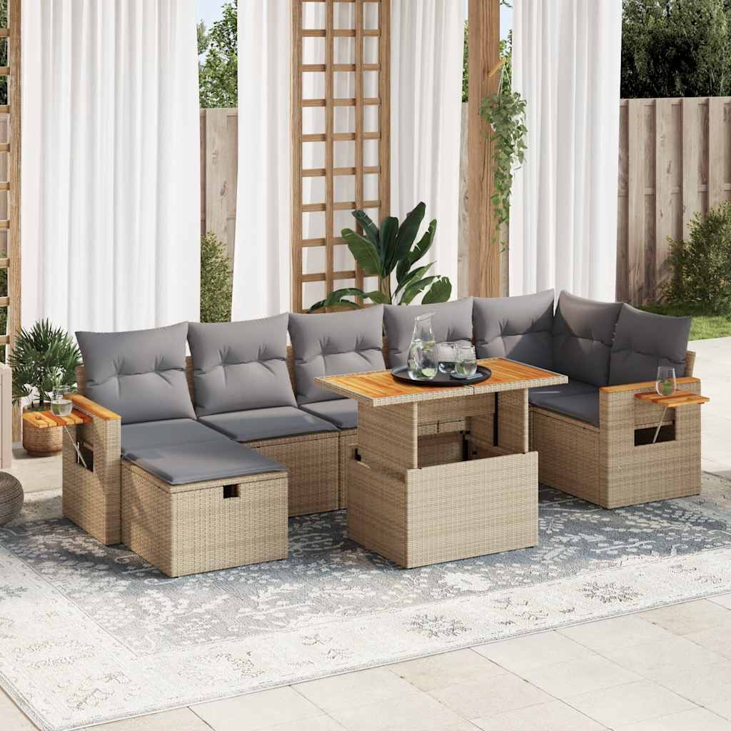 5-delige Loungeset met kussens poly rattan beige – afbeelding 1