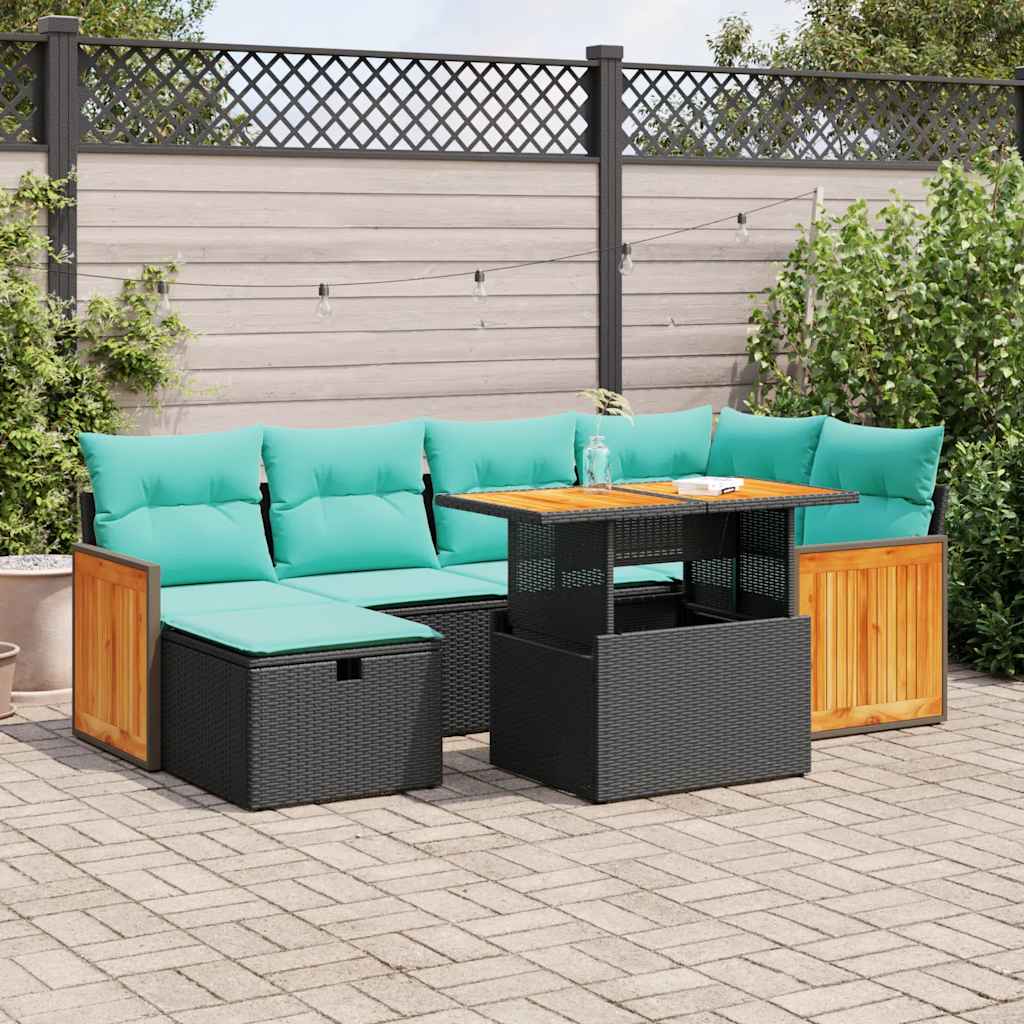 7-delige Loungeset met kussens poly rattan acacia bruin – afbeelding 1