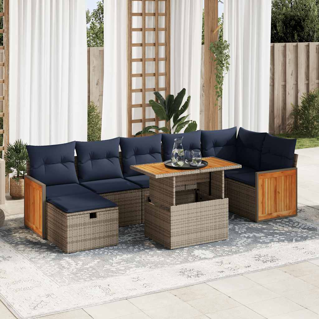 8-delige Loungeset met kussens poly rattan acacia grijs – afbeelding 1