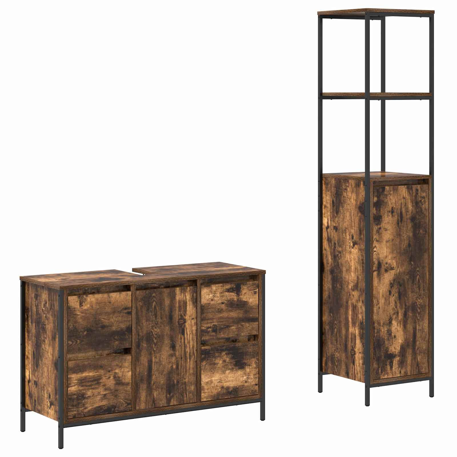 Badkamermeubelset 2 pcs Gerookt Eiken en Zwart Bewerkt hout