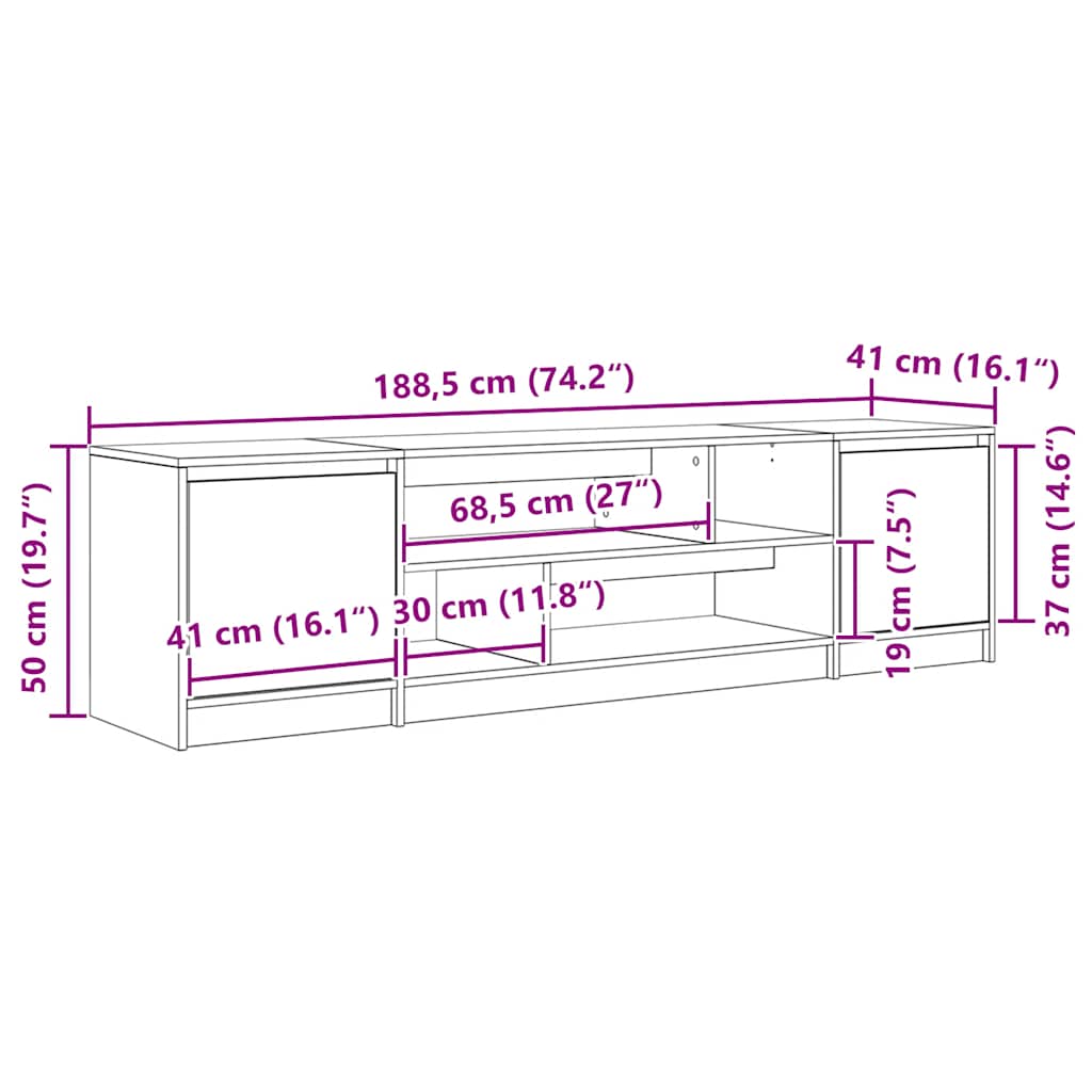 Tv-meubel 188,5x41x50 cm spaanplaat ambachtelijk eikenkleurig – afbeelding 12