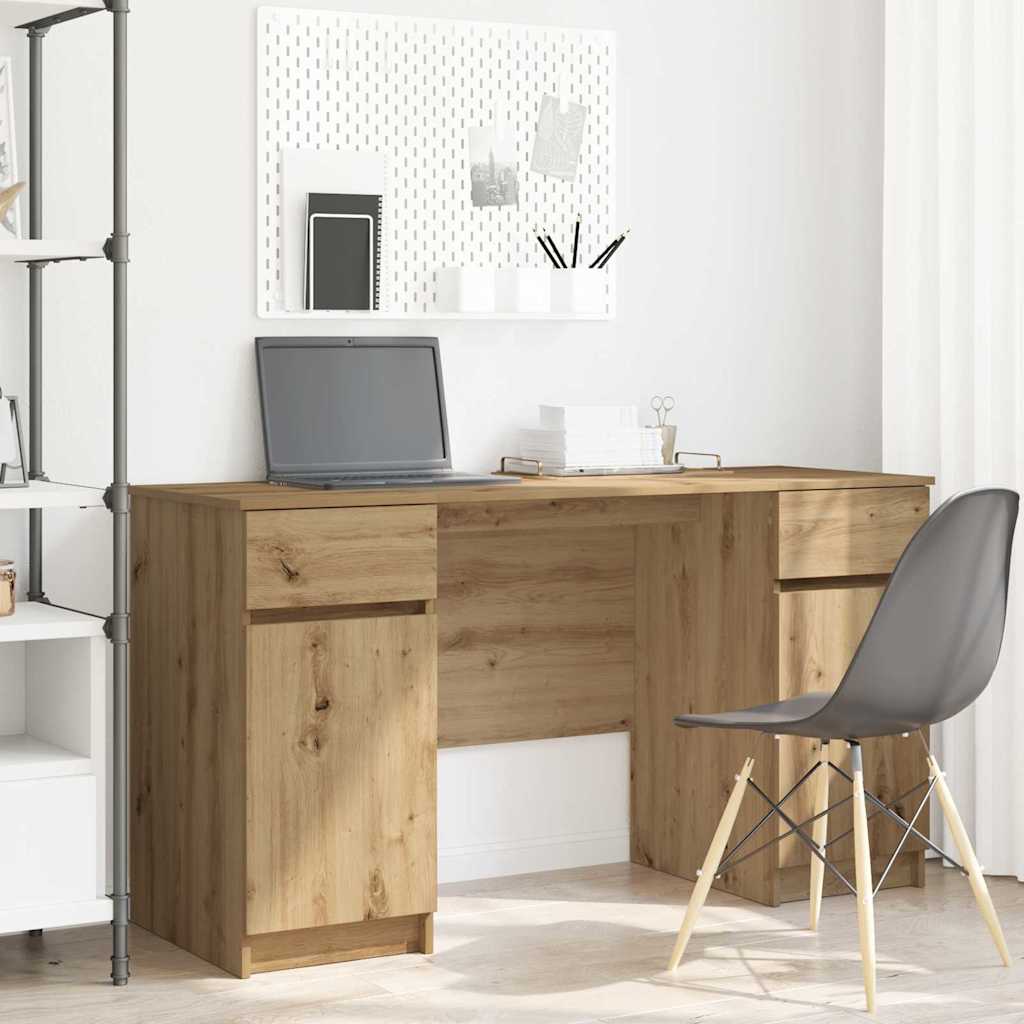 Bureau artisanaal eikenkleurig 140 x 49 x 76 cm Bewerkt hout – afbeelding 1