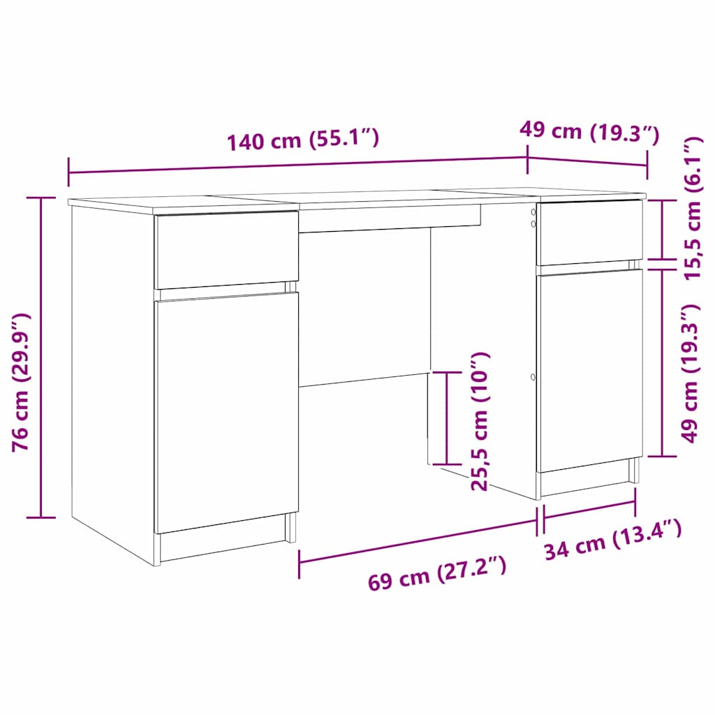 Bureau artisanaal eikenkleurig 140 x 49 x 76 cm Bewerkt hout – afbeelding 12
