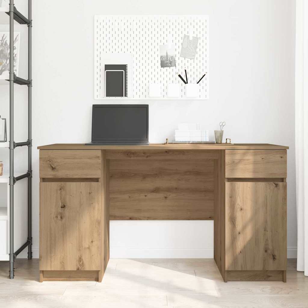 Bureau artisanaal eikenkleurig 140 x 49 x 76 cm Bewerkt hout – afbeelding 4